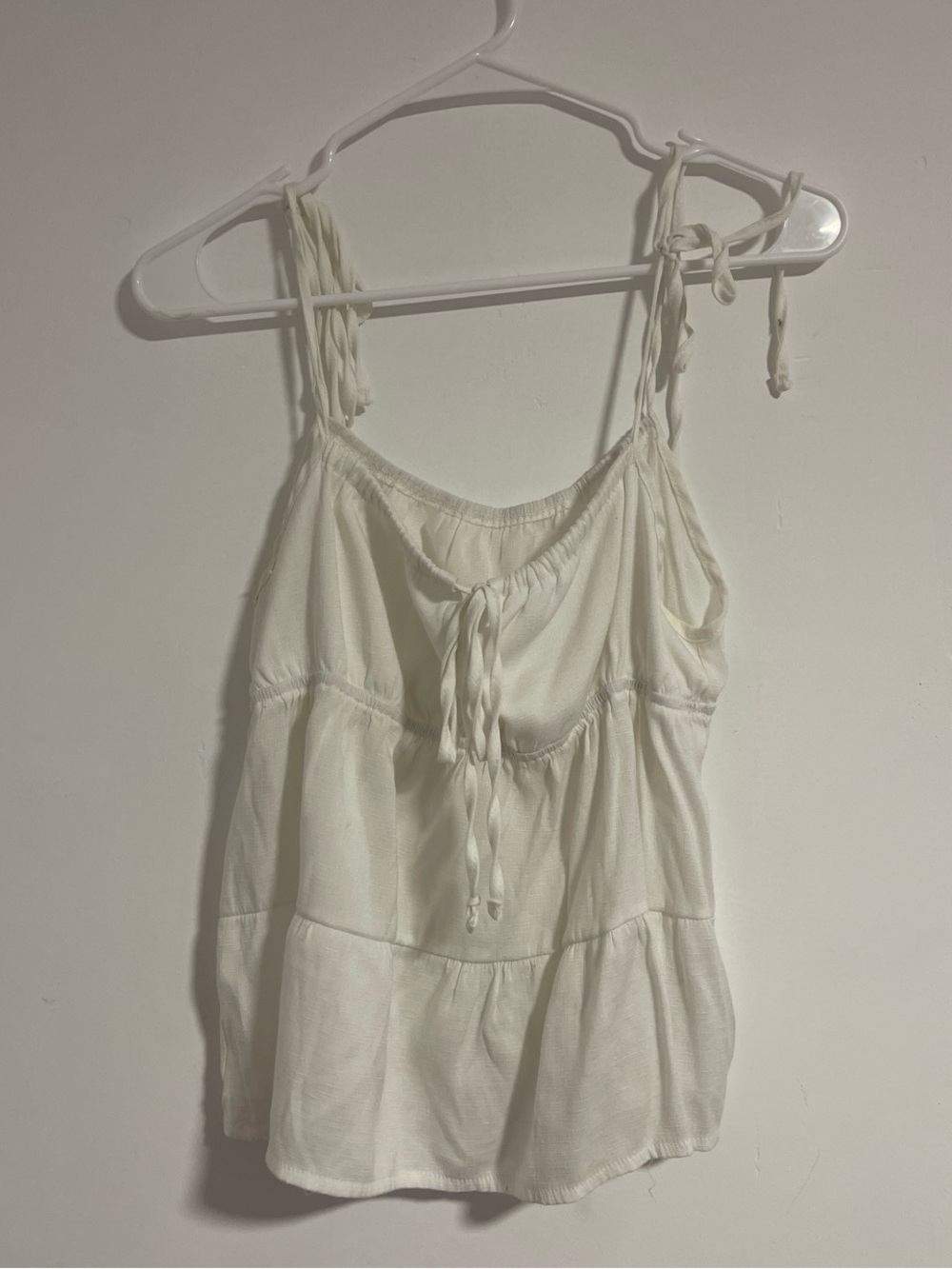 White Tie-Shoulder Tiered Camisole